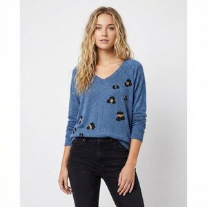 Anthropologie Maronie Blue Animal Print Sweater Small NWOT Soft Cozy Leopard Top